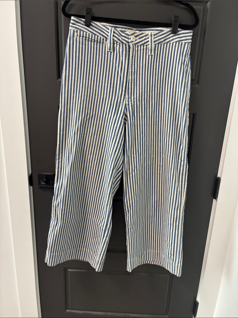 Madewell Blue and White Striped Wide-Leg Jeans